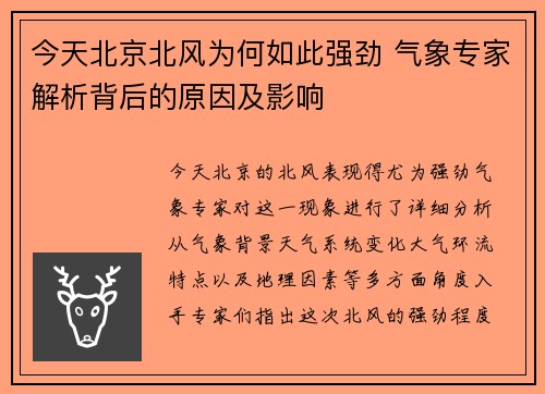 今天北京北风为何如此强劲 气象专家解析背后的原因及影响